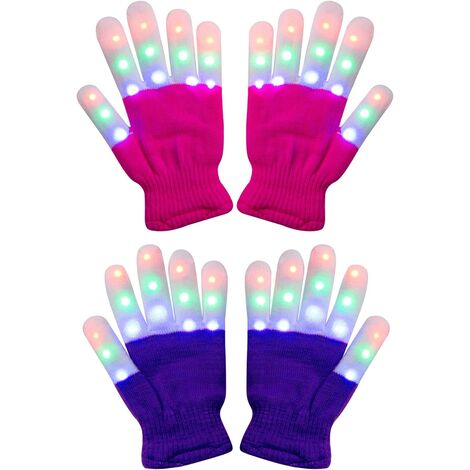 main image of "2 Pack Kids Light Gloves Children Finger Light Flashing LED Warm Gloves with Lights for Birthday Light Party Christmas Xmas Dance Thanksgiving Day Gifts for More Fun - Magenta and Purple"