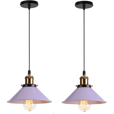 2 Pack Lámpara Colgante Industrial Ø22cm - Púrpura Lámparas de Techo Altura Ajustable E27 Metal Hierro para Salón Dormitorio Cocina Restauarante