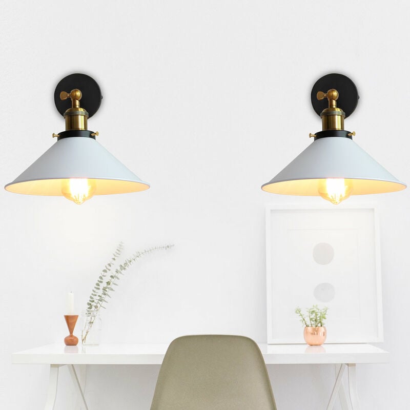 2 Pack Lampe Applique Murale Métal Style Parapluie Rétro Industrielle Eclairage Plafonnier Suspension Luminaire E27 Blanc