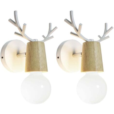 2 Pack Lampe Murale Tête de Cerf Rétro Applique Murale Eclairage Chambre à Coucher Escalier Café Blanc