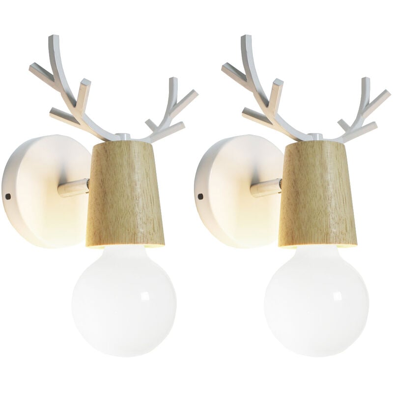 2 Pack Lampe Murale Tête de Cerf Rétro Applique Murale Eclairage Chambre à Coucher Escalier Café Blanc