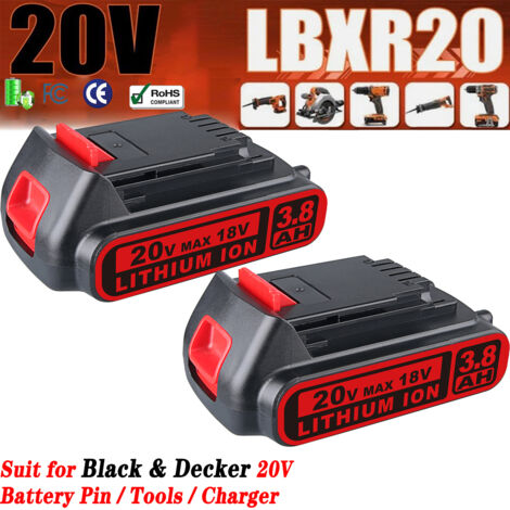 2 Pack LBXR20 3.8 Ah Batterie 20v Remplacement pour BLACK + DECKER Lithium: Batteries 20 Volt Max Compatible avec les outils électriques sans fil XR Li-ion 20volt Drill LBXR2020 LBX20 LBXR2520 LB2X402