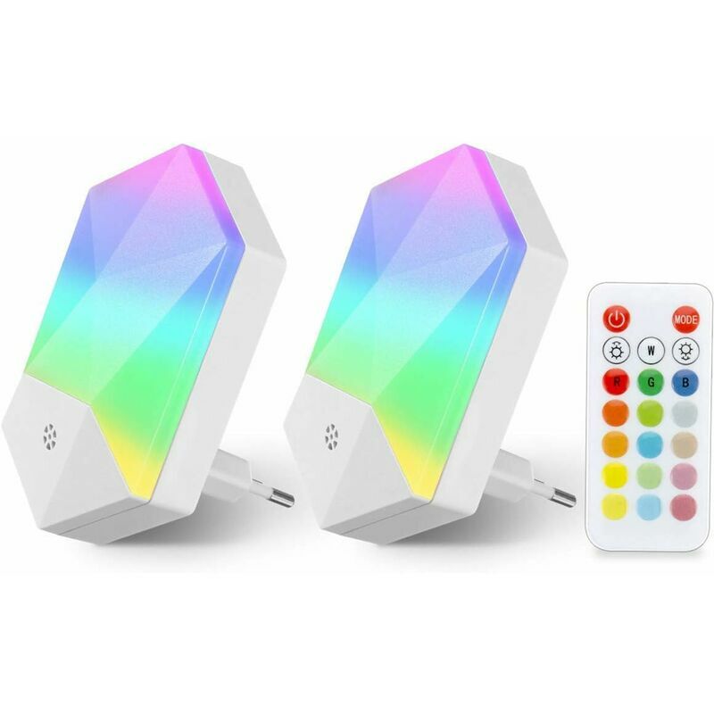 Hoopzi - 2 Pack led Night Light Kids Plug-And-Play Baby Night Lamp with Remote Control 16 Adjustable Colors rgb Brightness Dimmable Night Light