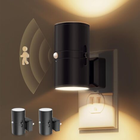 2-Pack LED Night Lights with Motion Sensor – Wall Plug, Adjustable Brightness 0–100 lm, Warm White 3000K, Dusk to Dawn Sensor