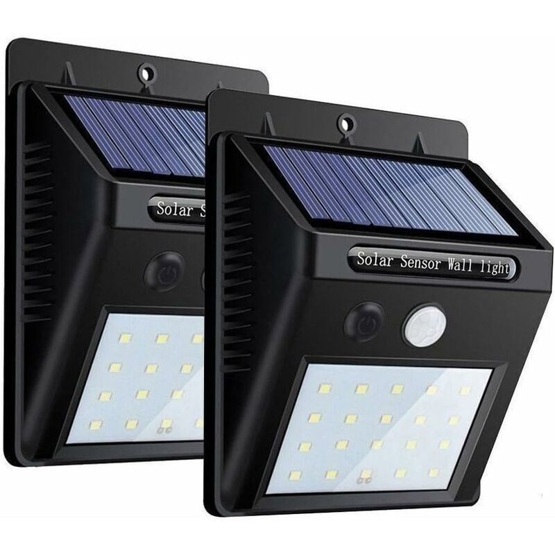 2 Pack led Solaire à Jardin Lumière sans fil, 20LED Éclairage Exterieur Imperméable Détecteur de Mouvement avec Trois Modes Intelligents, Éclairage