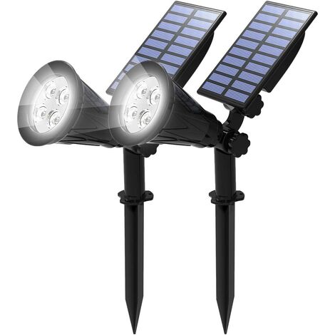 [2 Pack] LED Solaire Projecteur, Lampe Solaire de 4 LED, Étanche Extérieur Lampe Jardin，Éclairage de Sécurité Paysage Lumière pour Chrismas Arbre, Clôture, Patio, Fête.(Blanc Froid 6000K)