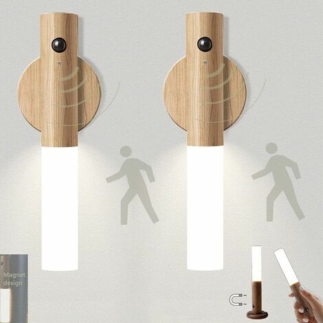2 Pack LED Stair Light Motion Sensor Battery Operated Indoor Wood Night Light USB Rechargeable Portable Wireless Magnetic Closet Light Wall Sconce Baby Child Nursing Maternity [Energy Class A]