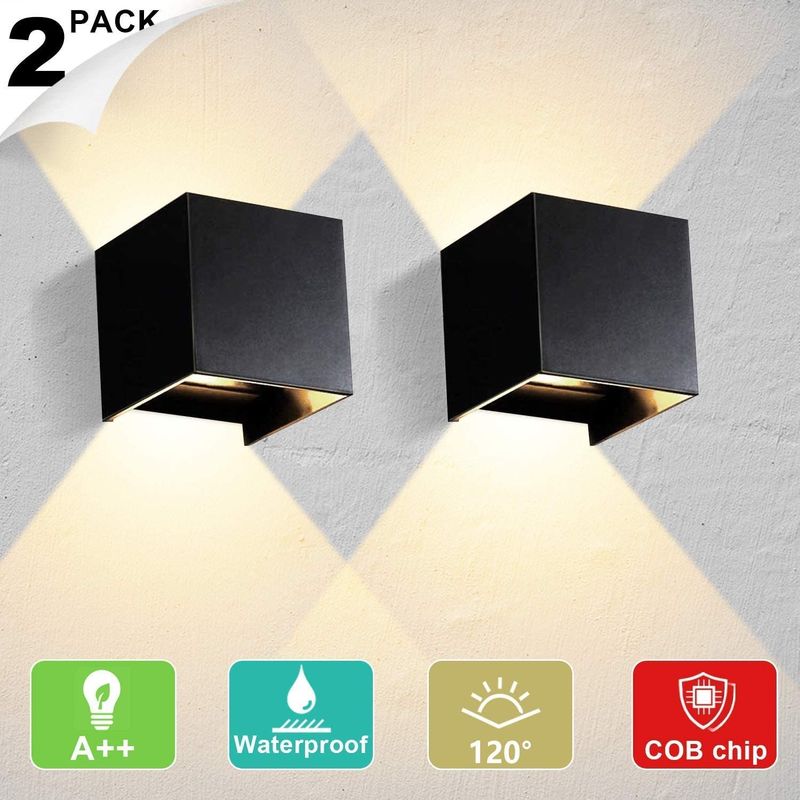 2 Pack Led Wall Light Aluminum 12W Indoor Led Wall Lamp 120�� Adjustable Up Down Wall Light Outdoor IP65 Waterproof Wall Sconce Black Lighting