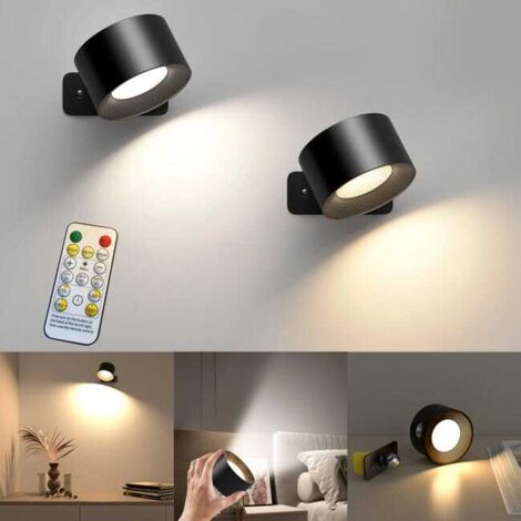 2-Pack LED Wall Lights, Rechargeable, Touch Dimmable Night Light, 3 Color Temperatures, Black