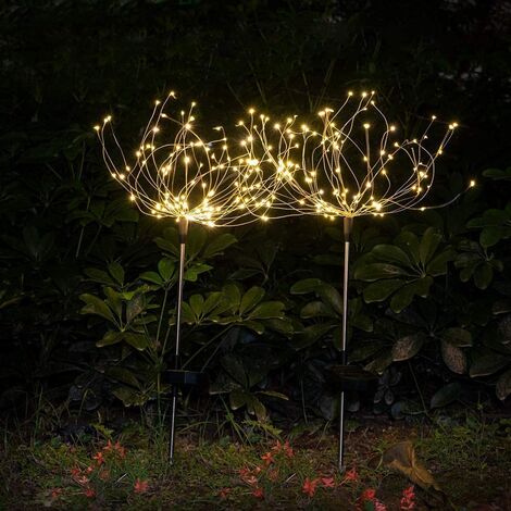 2 Pack Lumières solaires extérieures Starburst Garden Lights 120 LED Solar Firework Lights 40 Fils de cuivre String Light-DIY Flowers for Walkway Patio Lawn Backyard, Party Decor-Blanc Chaud
