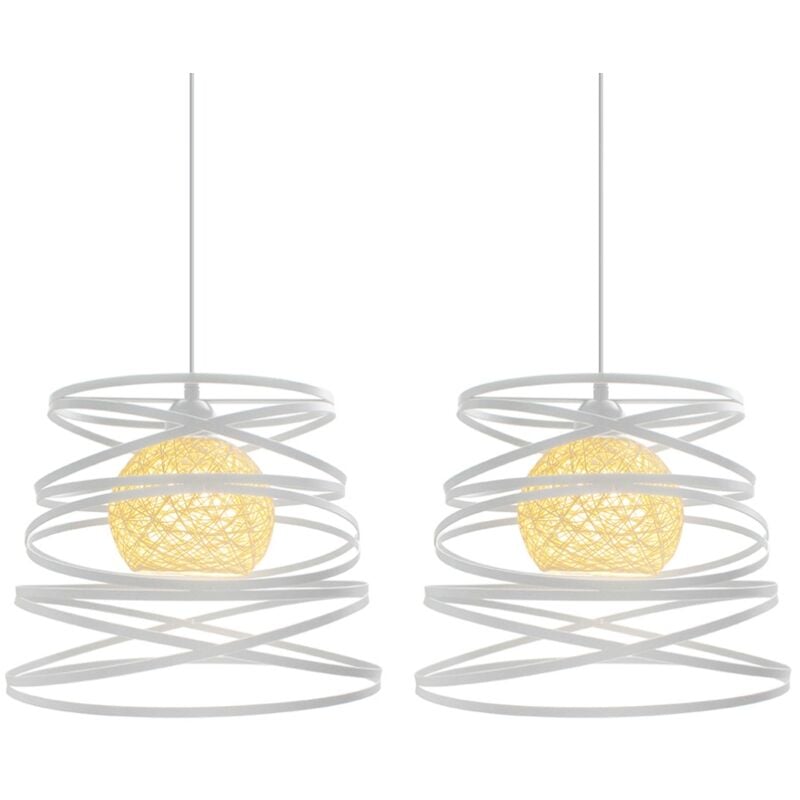2 Pack Lustre Suspension Créatif Industriel Lampe Abat-jour Métal 30cm E27 pour Salon Cuisine Chambre Bar Blanc
