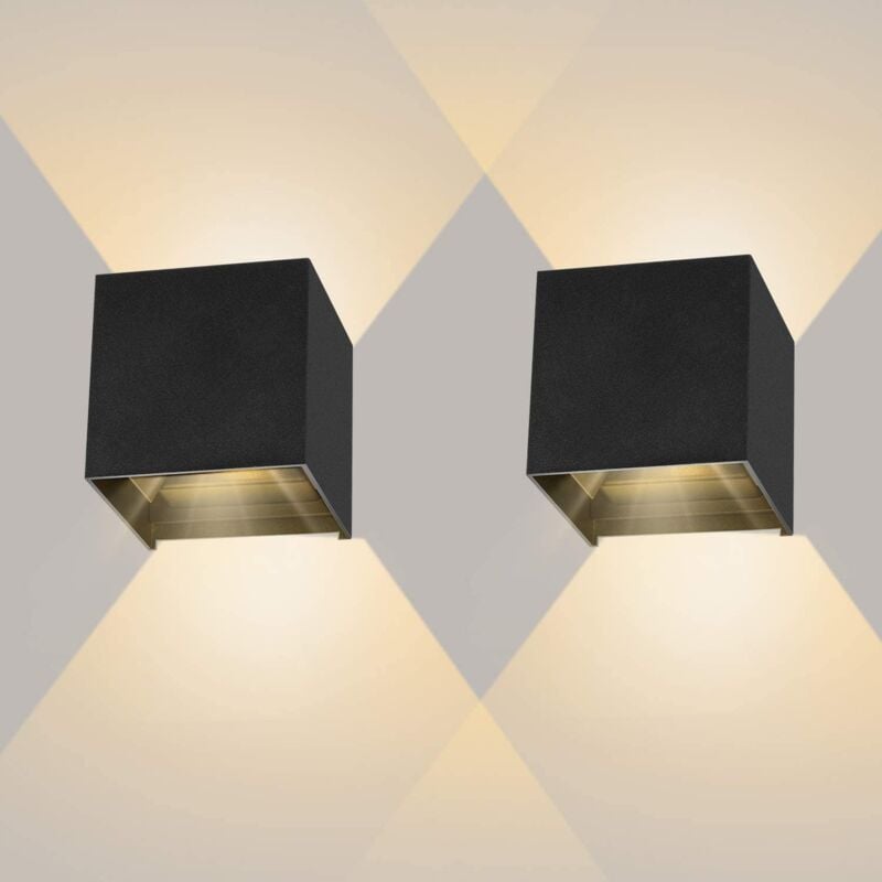 Led Applique Murale Moderne Lamp Murale Veilleuse Up Down Noir 12W Lumière Blanche Chaude - 2Pcs