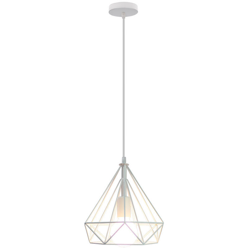 Wottes - Lustre Suspension Vintage E27 Lampe Suspension Forme Diamant Créative Éclairage de Plafond Réglable Blanc Ø25CM - 1Pcs
