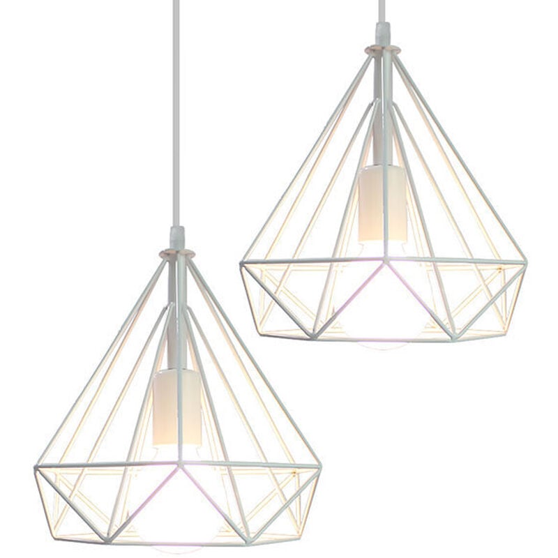 Lustre Suspension Vintage E27 Lampe Suspension Forme Diamant Créative Éclairage de Plafond Réglable Blanc Ø25CM - 2Pcs