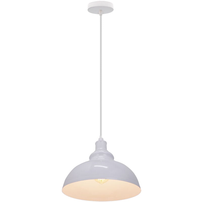 Wottes - Lustre Suspension Industriel Rétro E27 Lampe Plafonnier Abat-jour Fer Suspension Luminaire Réglable Blanc Ø29CM - 1Pcs