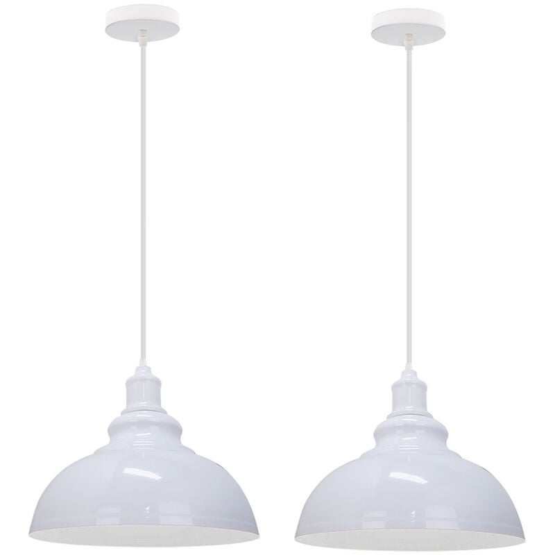 Wottes - Lustre Suspension Industriel Rétro E27 Lampe Plafonnier Abat-jour Fer Suspension Luminaire Réglable Blanc Ø29CM - 2Pcs