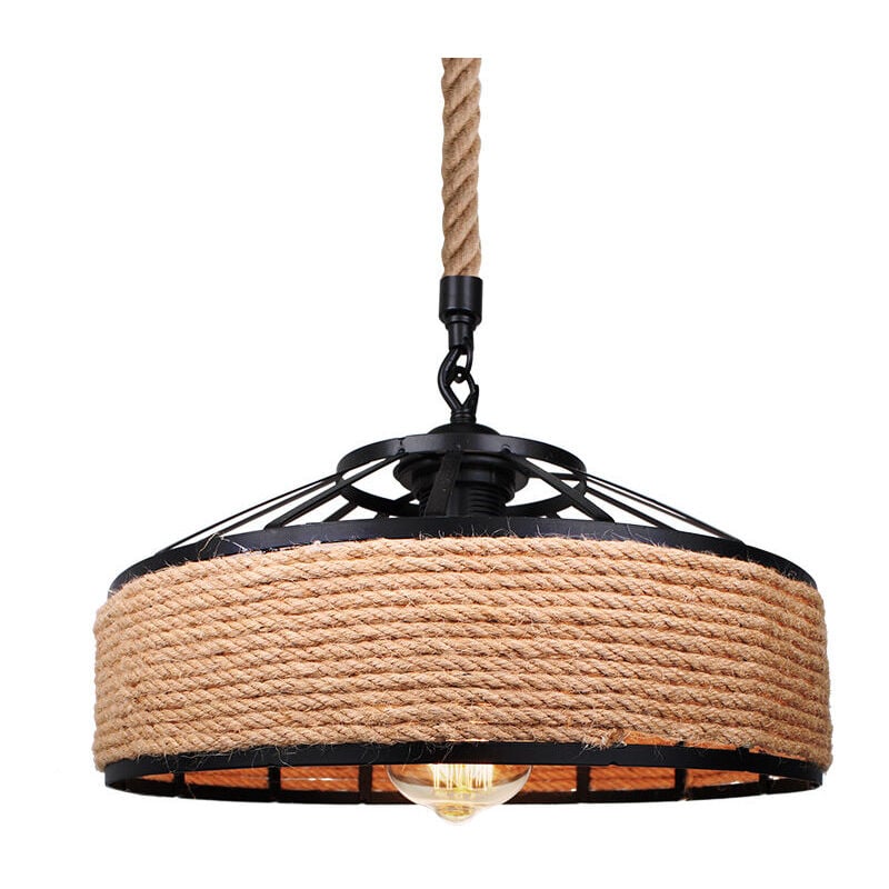 Wottes - Suspension Luminaire Rétro Lustre en Fer Corde de Chanvre E27 pour Salon Cuisine Bar Café 30cm