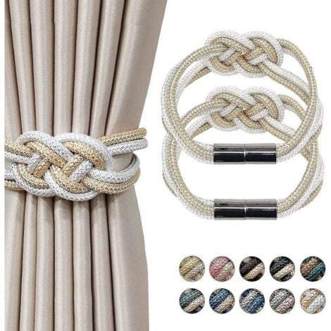 CYSLMUK 2 Pack Magnetic Curtain Tiebacks, Curtain Clips, Beige+Gold, Punch-Free Magnetic Curtain Tiebacks, DTY Accessories