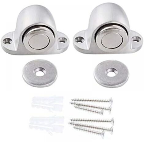 (2 Pack) Magnetic Door Stops, Stainless Steel Door Stopper with Screw Fixing, for Home, School or Office, Silver