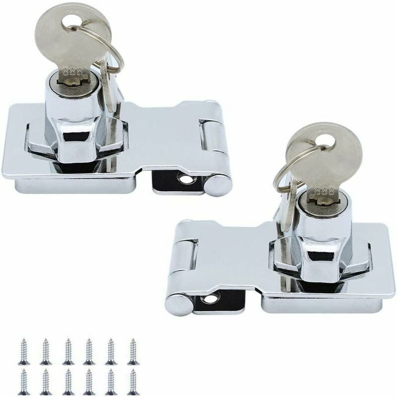 2 Pack) Metal Locking Hasp 65mm Door Bolt Latch Buckle with Padlock and Key - Chrome Hardware for Locking Shed Doors Cabinets Boxes Furniture