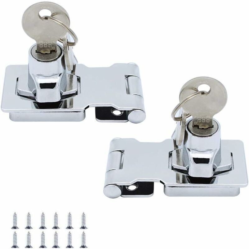 Hoopzi - 2 pack) Metal Locking Hasp 65mm Door Bolt Latch Buckle with Padlock and Key - Chrome Hardware for Locking Shed Doors Cabinets Boxes Furniture