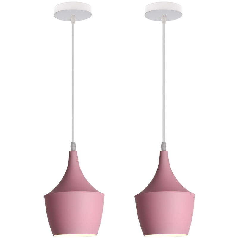 2 Pack Metal Modern Indoor Pendant Light Nordic Minimalist Chandelier Pink Creative Retro Pendant Lamp for Bedroom Bedside Dining Room Living Room