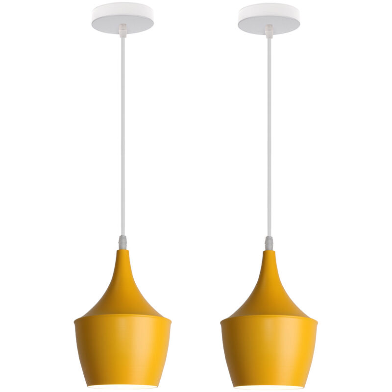 2 Pack Metal Modern Indoor Pendant Light Nordic Minimalist Chandelier Yellow Creative Retro Pendant Lamp for Bedroom Bedside Dining Room Living Room