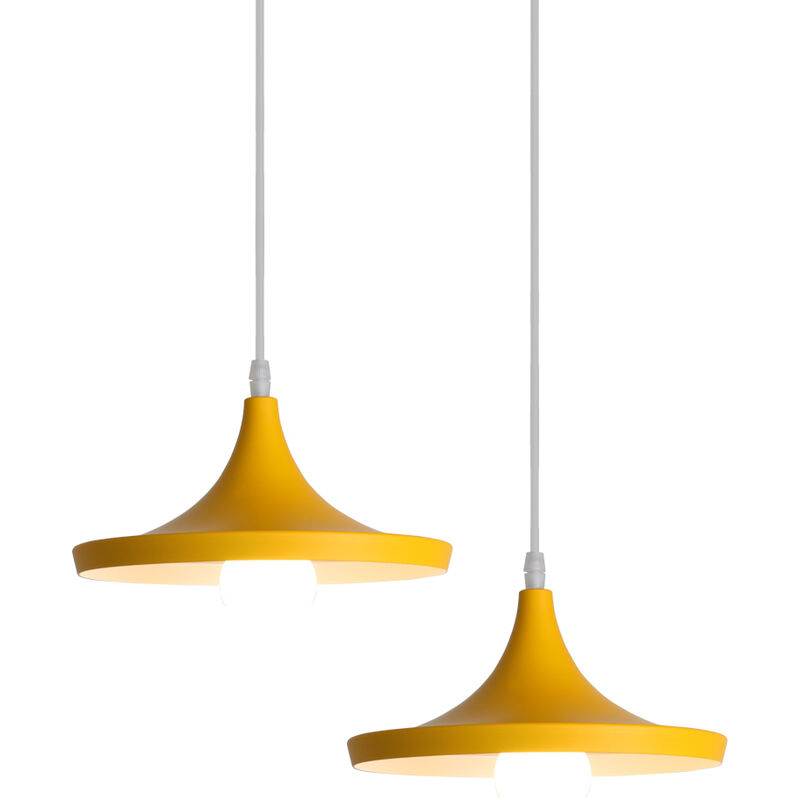 2 Pack Nordic Minimalist Chandelier Yellow Creative Retro Metal Pendant Lamp Modern Indoor Pendant Light for Bedroom Bedside Dining Room Living Room