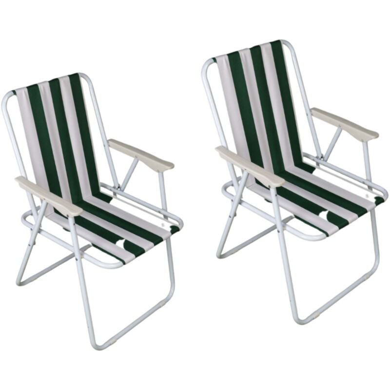 2 Pack of Folding Camping / Picnic Chair in Green and White Garden Patio