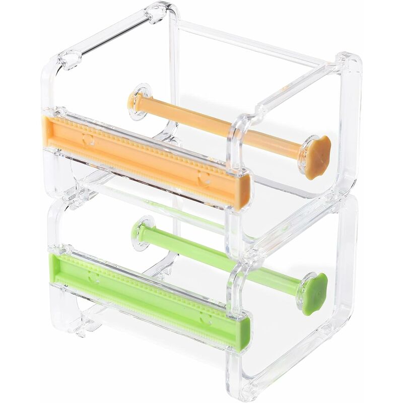 2 Pack Office Transparent Multi-Washi Masking Tape Dispenser, Tape Cutter, Tape Roll Base Holder (Not Including Masking Tape) (Yellow/Green) Modou
