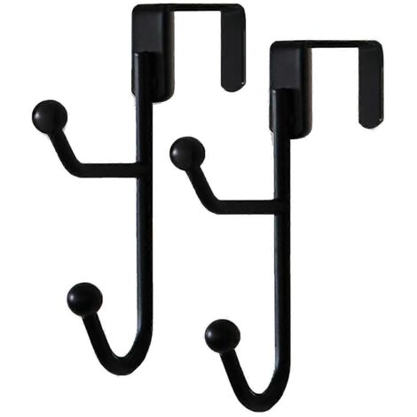2 Pack Over the Door Hooks Hanger, Sturdy Metal Double Hook, Black--