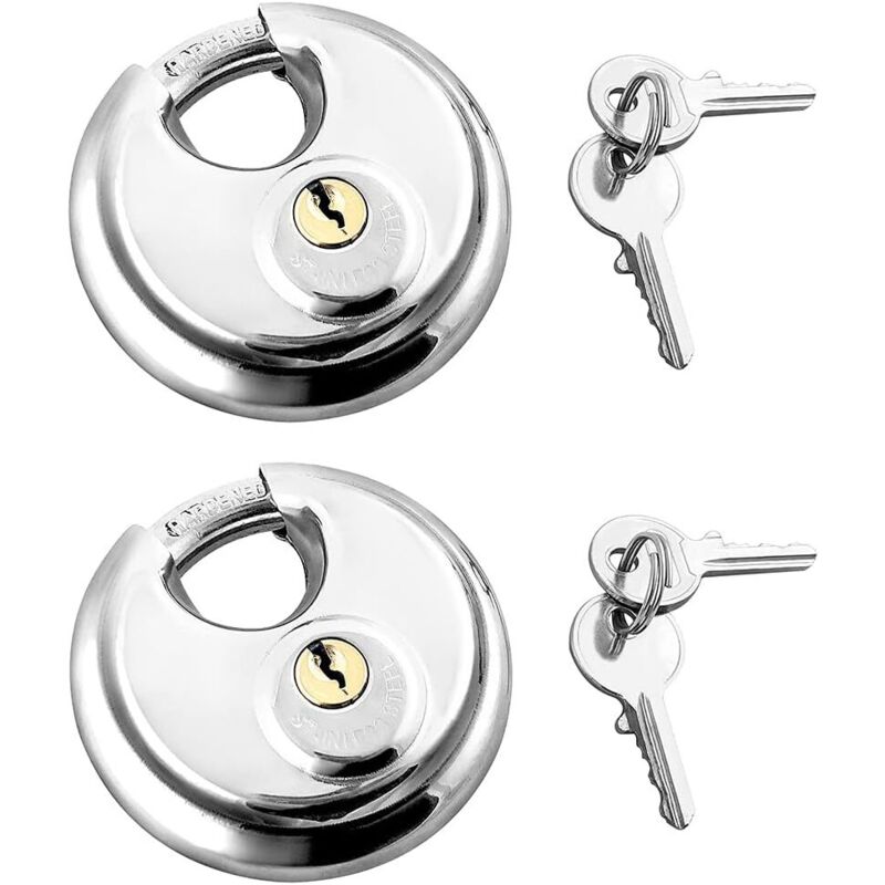 2 Pack Padlock with Stainless Steel Shackle Disc Lock 2 Keys, Outdoor Padlock Weatherproof Padlock