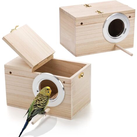 2 Pack Parakeet Nest Box, Natural Wood Bird Nesting Box, Small Bird House Breeding Box for Budgie Lovebirds, Cockatiel, Parrots Mating, Aviary, 7.7×4.7×4.7 Inches