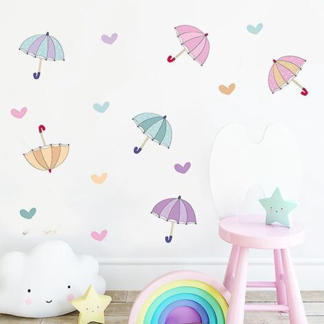 2 Pack Parapluie Coeur Amour Color Mignon Coeur Stickers Muraux Salon Chambre Enfants Chambre Auto-adhsif Dcoratif Autocollants Amovible