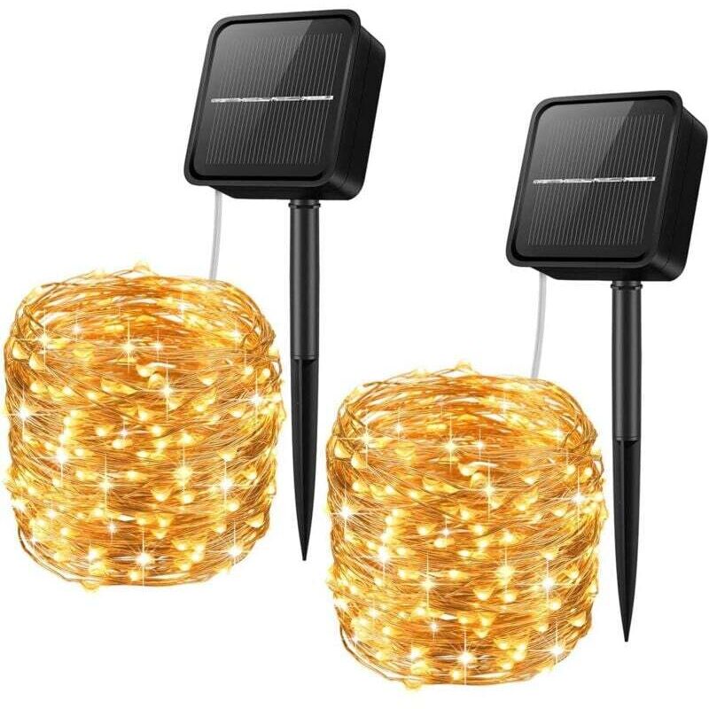 [2 pack] PHTS de cordes solaires, 100 pghts de fée solaire LED, 33 pieds / 10m fil de cuivre jardin solaire pgHts, décoration solaire imperméable