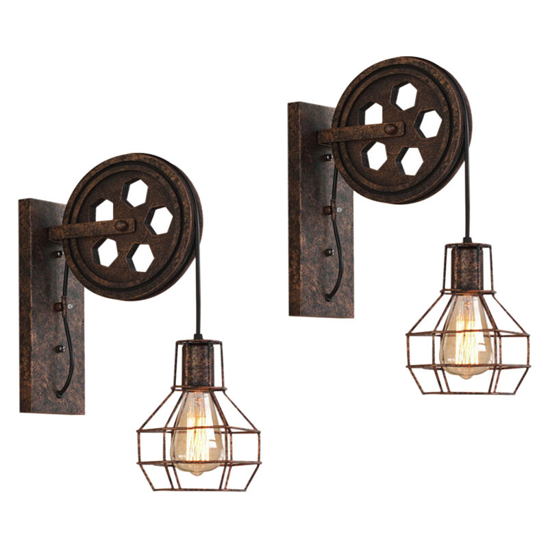 Axhup - 2X Industrial Wall Light Fixture Vintage Retro Pulley Wall Lamp Creative Metal Iron Wall Sconce E27 for Bedside Living Room Indoor Outdoor