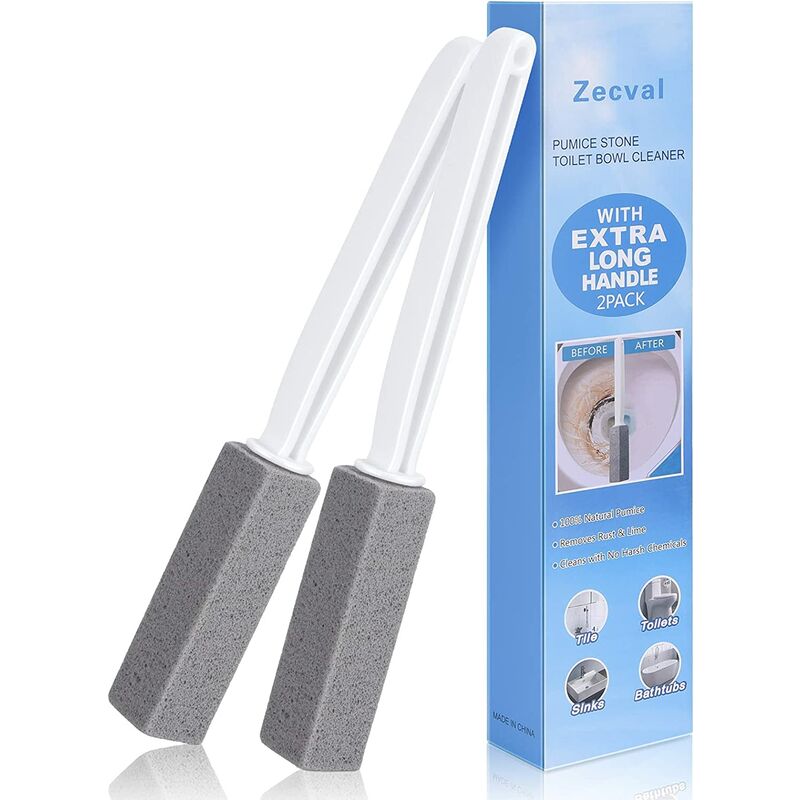 2 Pack Pumice Stone Toilet Bowl Cleaning Brush, with Extra Long Handle, Removes Hard Water Rings, Calcium Buildup and Rust, Suitable for Cleaning