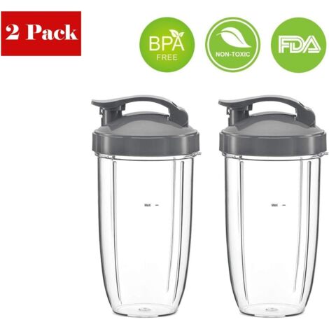 2 Pack Replacement Parts Compatible with Nutribullet 600W/900W, 2 x 32oz Cups with Flip Top Lids Compatible with Nutribullet High Speed Juicers