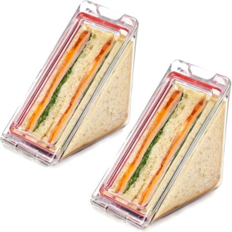 2-pack reusable, triangular, clear sandwich boxes with lids, large, improved version, portable sandwich box with lid