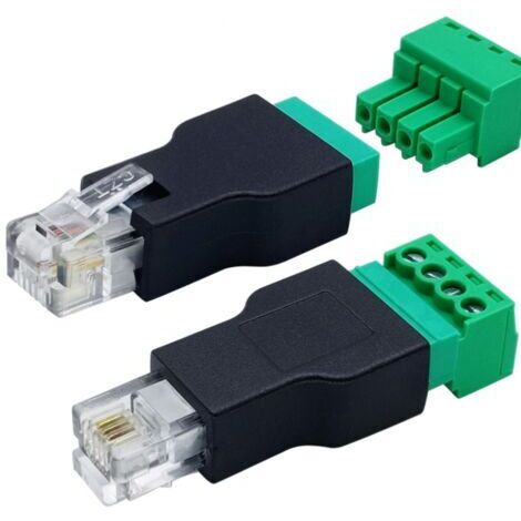 (2 Pack) RJ11 Borne à Vis RJ11 4P 4C Mâle à 4Pin Femelle Boulon Type à Vis Bornes Fiche Enfichable pour Téléphone, Couplage de Câblage CCTV