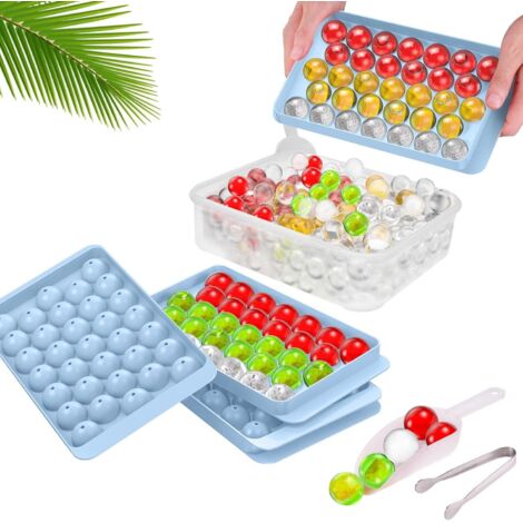 2 Pack Round Ice Cube Trays for Freezer, Ice Cube Tray with Spoon and Tongs - 66 Novelty Ice Cube Trays (Blue)
