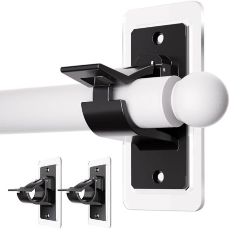 2 Pack Self-Adhesive Curtain Rod Holders No Drilling - Nail-Free Stick-On Curtain Rod Hooks for Bathroom - Black