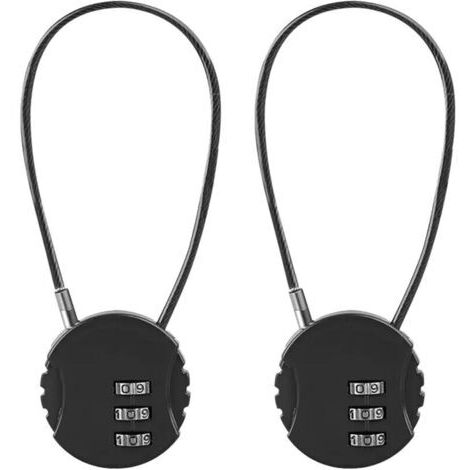 2 Pack Serrure à Combinaison Cadenas Étanche Extérieur à 3 Chiffres, Serrure De Casier Serrure de Gymnastique, Mini Cadenas à Combinaison De Câbles Métalliques (Noir)