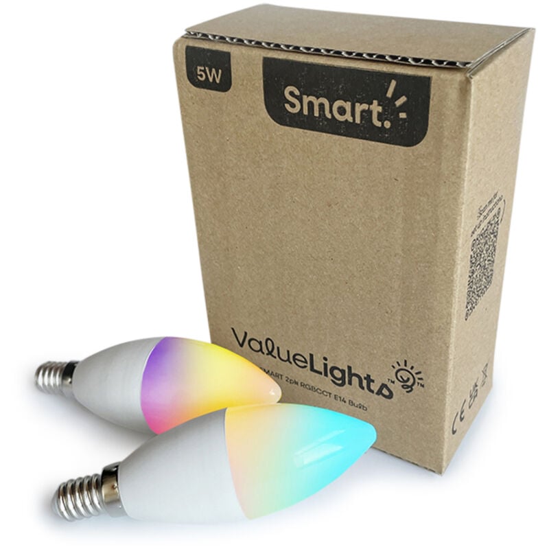 Valuelights - 2 Pack Smart led Light Bulbs App Voice Control rgb Cool Warm Lights ses E14