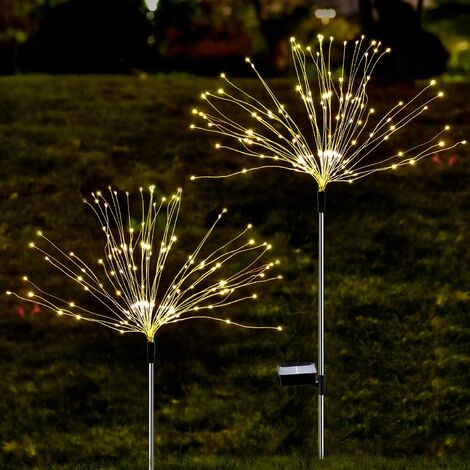 [2 Pack] Solar Garden Lights, Firework Lights, 150 LED 8 Flash Modes Copper Wires String Landscape Light Stake Fairy Light Flowers Trees for Walkway Patio Lawn Backyard Christmas (Warm White)