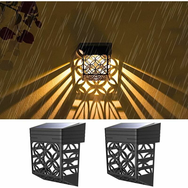 2 Pack Solar Outdoor Fence Lights Waterproof led Garden Wall Fence Decorative Lights for Front Door Stairs Driveway (Warm White)