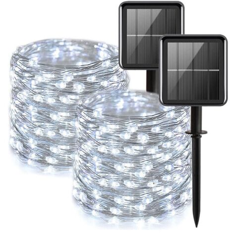 [2-Pack] Solar String Lights Outdoor, 100 Pack Waterproof LED Solar String Lights 12 m, 8 Patterns, Copper Wire String Lights for Garden, Patio, Wedding, Christmas Party, Cool White, YMYNY