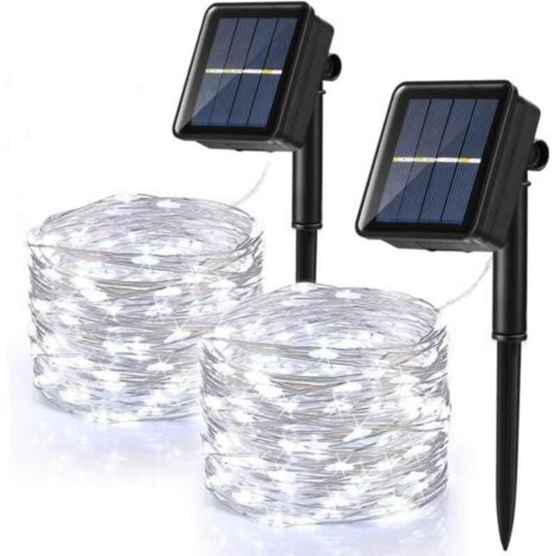 Set of 2] Solar String Lights Outdoor, 120 LEDs Waterproof Solar Guinguette Garland 12m 8 Modes Copper Wire Garland for Garden Patio Wedding