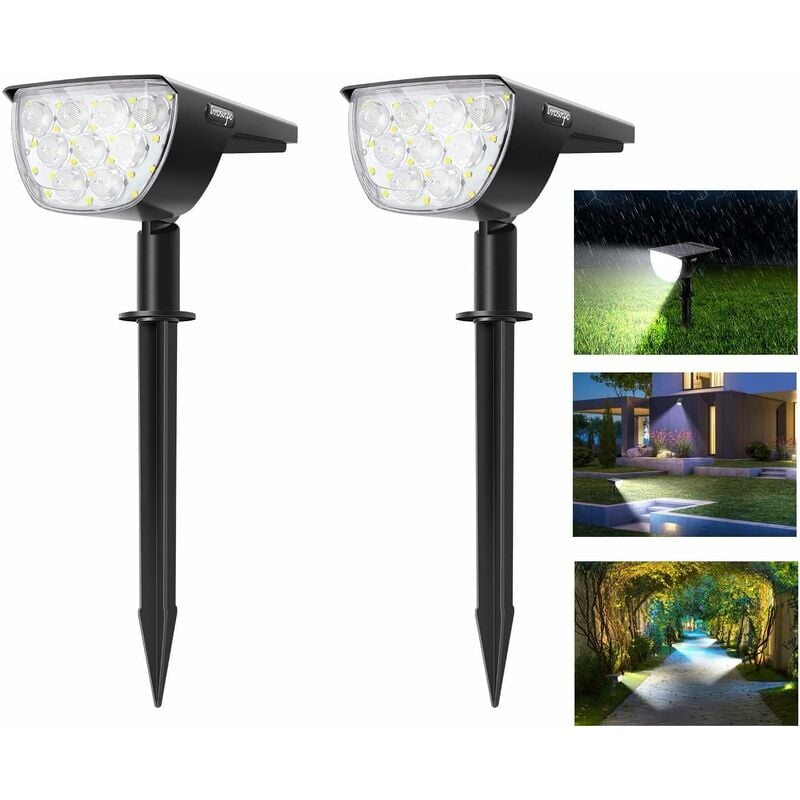 2 Pack Spot Solaire Extérieur, 30 led Lampes Solaires Etanche IP67 Projecteur Solaire Réglable avec Panneau Solaire 180° Eclairage Extérieur Solaire