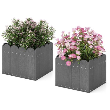 2 Pack Square Planter Box HDPE Flower Pot Raised Garden Bed w/Drainage